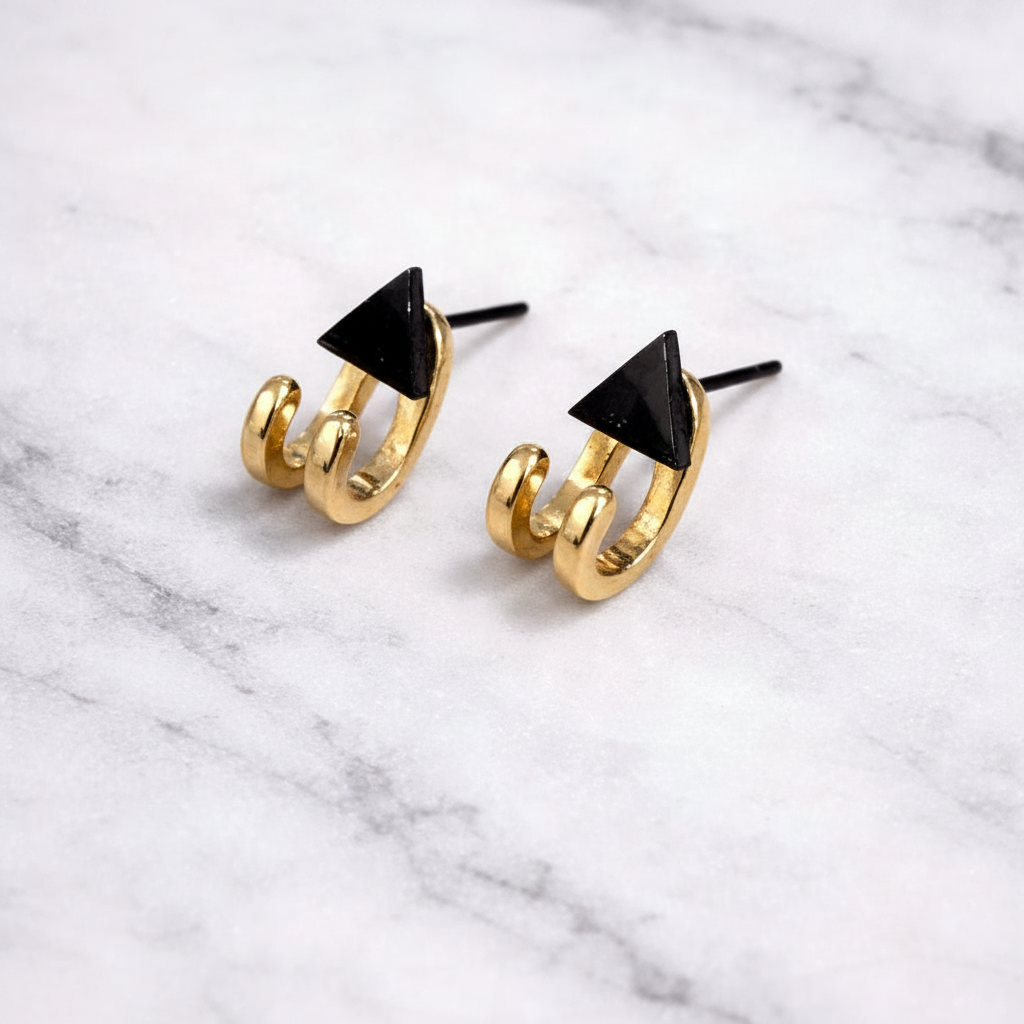 Black and Gold Huggie Earrings for Men: Waterproof Stud Jewelry, A501 Firefly District - {{mens earrings}}