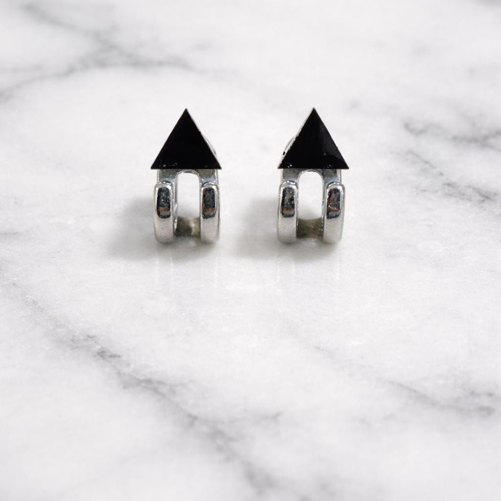 Silver Huggie Earrings for Men: Black Triangle Stud Jewelry, A501 Firefly District - {{mens earrings}}