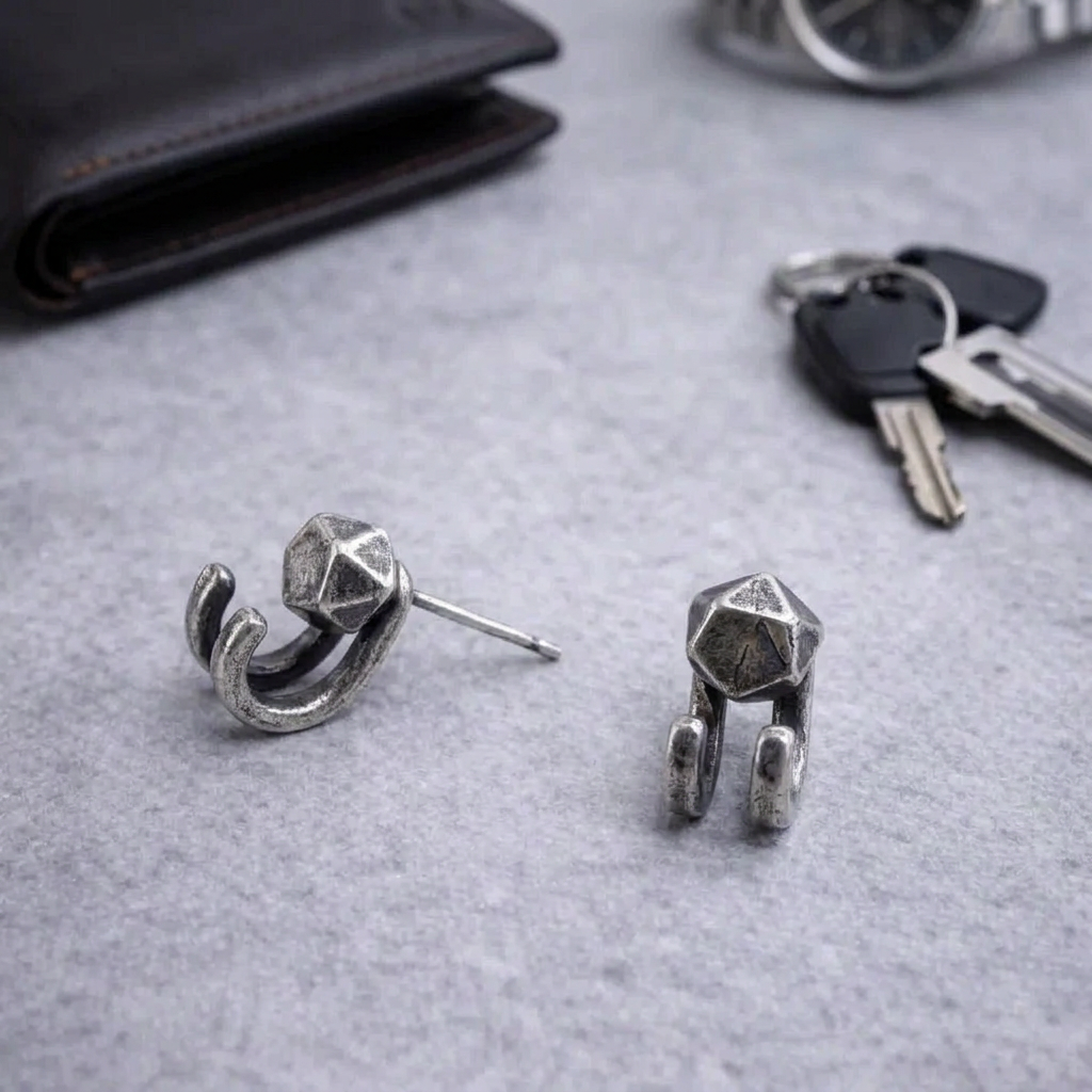 Mens Jewellery - Silver Gun Metal Black, Stud Earrings, Men, Minimalist Male Earring, Studs for Men, edgy Jewelry, A142 (Copy) Firefly District - {{mens earrings}}