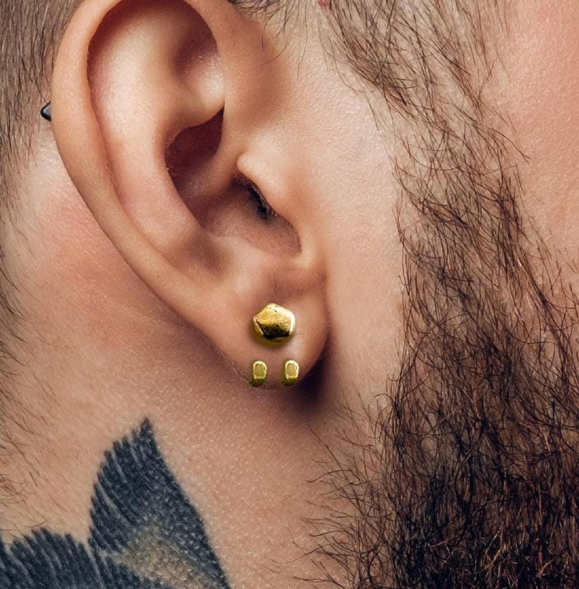 Mens Earrings - Gold Stud Earrings, Men, Minimalist Male Earring, 18k Gold Studs for Men, edgy earrings, Hex Studs, A510 Firefly District - {{mens earrings}}