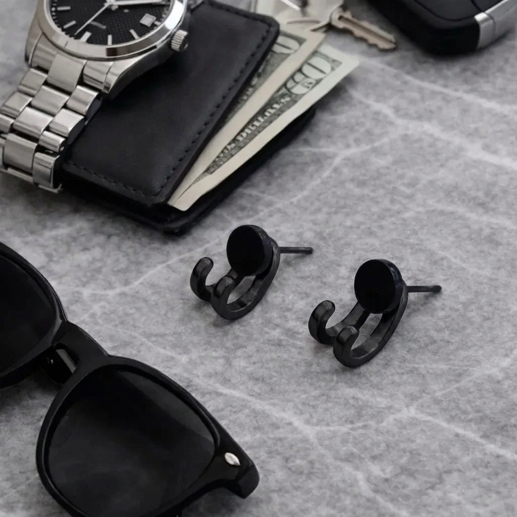 Black Mens Earrings with Black Wraps, Minimalist Male Earring, Black Earrings Silver Mens Stud Earrings, Studs for Men, hoop, A379 (Copy) Firefly District - {{mens earrings}}