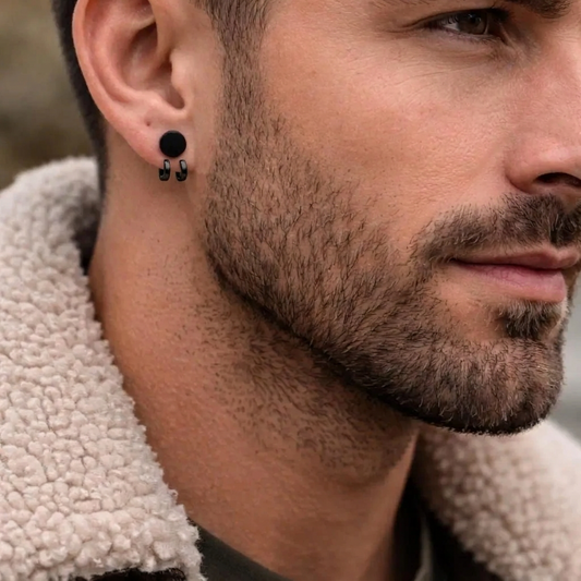 Black Mens Earrings with Black Wraps, Minimalist Male Earring, Black Earrings Silver Mens Stud Earrings, Studs for Men, hoop, A379 (Copy) Firefly District - {{mens earrings}}