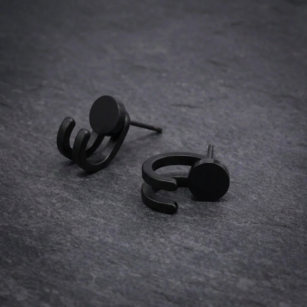 Black Mens Earrings with Black Wraps, Minimalist Male Earring, Black Earrings Silver Mens Stud Earrings, Studs for Men, hoop, A379 (Copy) Firefly District - {{mens earrings}}