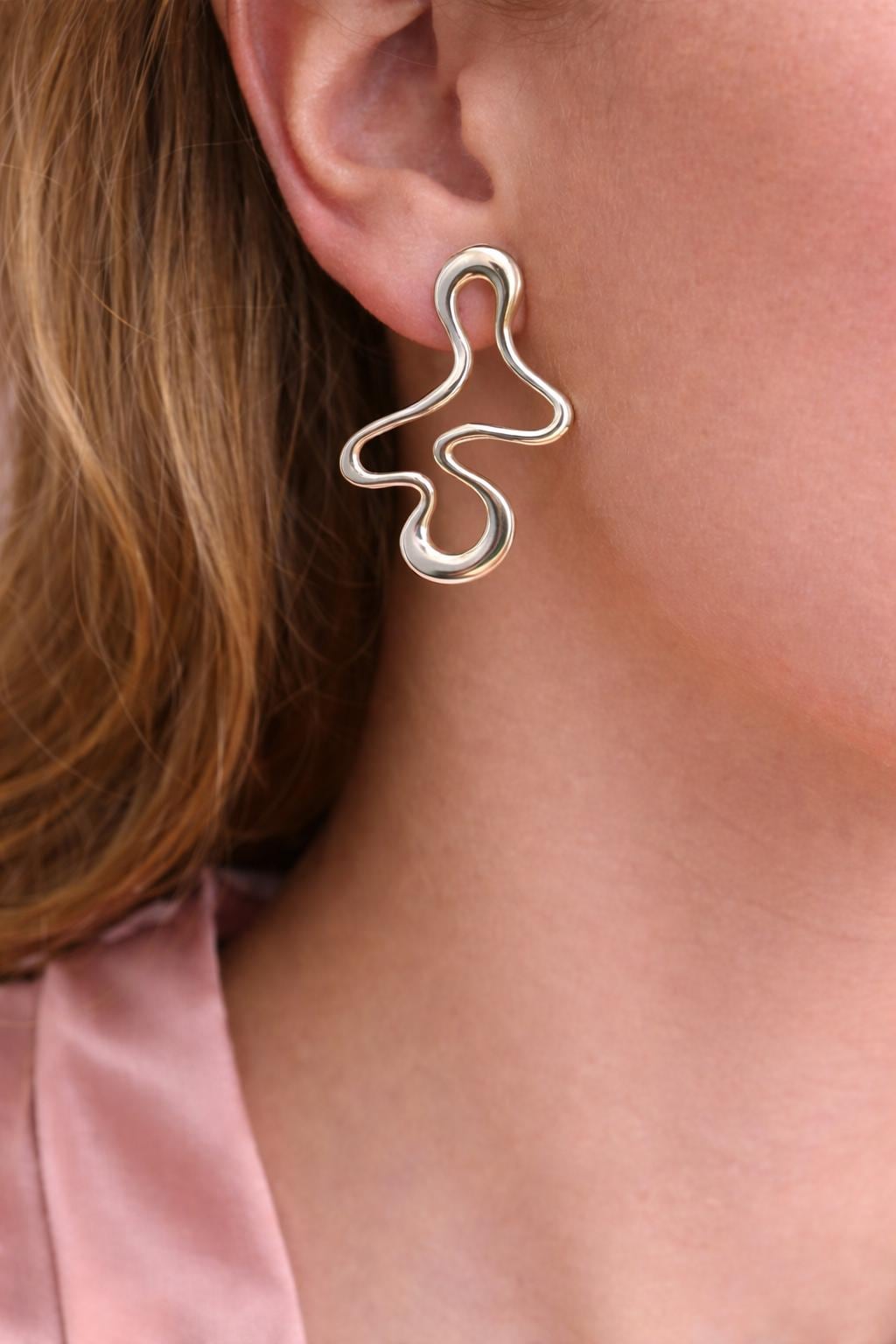Abstract Statement Earrings, Bold Silver Earrings for Women, Chunky Sculptural Earrings, Modern Minimalist Jewellery, Gift for Her A527 Firefly District - {{mens earrings}}