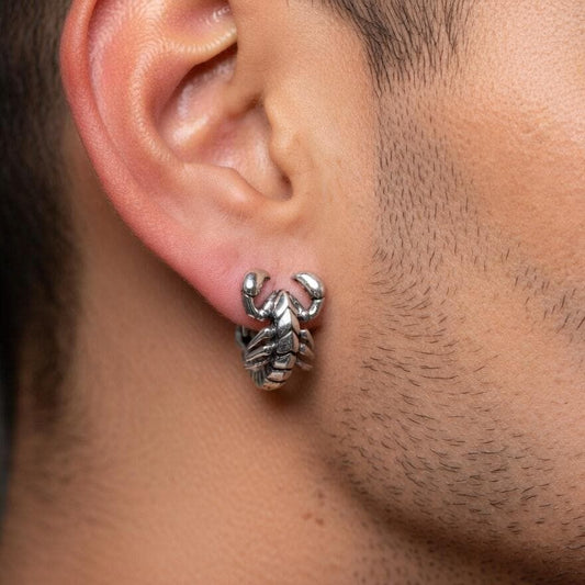 Mens Hoops Scorpion Earrings, Scorpion Hoop Earrings, Wrap Earrings Men, Gothic Earrings, Silver Mens Earrings, Edgy Mens Jewellery, A301 Firefly District - {{mens earrings}}