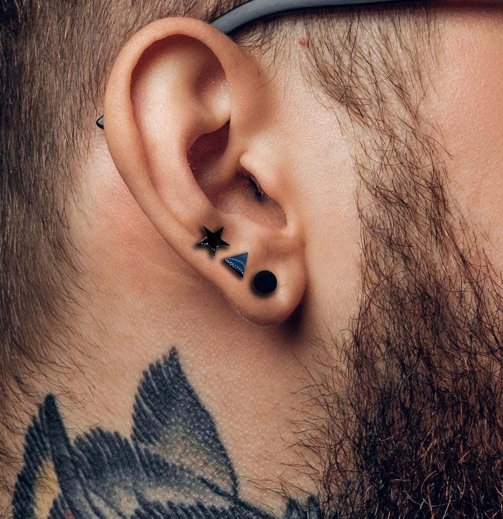 Men’s Earrings Set - Triangle Circle Star Earrings - Asymmetrical Earrings for Men - Minimalist Jewelry - Earrings for Him, A501,A509,A379 Firefly District - {{mens earrings}}