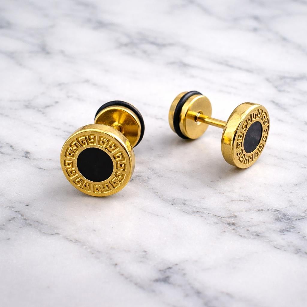 Flat back Gold Earrings - Gold Stud Earrings, Men, Flat back Earrings, Chunky Stud Gold Minimalist Male Earring, flatbacked Earrings, A307 Firefly District - {{mens earrings}}