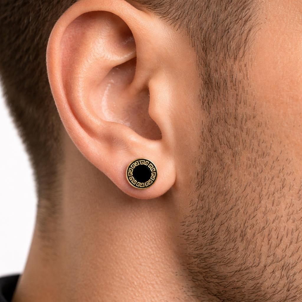 Flat back Gold Earrings - Gold Stud Earrings, Men, Flat back Earrings, Chunky Stud Gold Minimalist Male Earring, flatbacked Earrings, A307 Firefly District - {{mens earrings}}