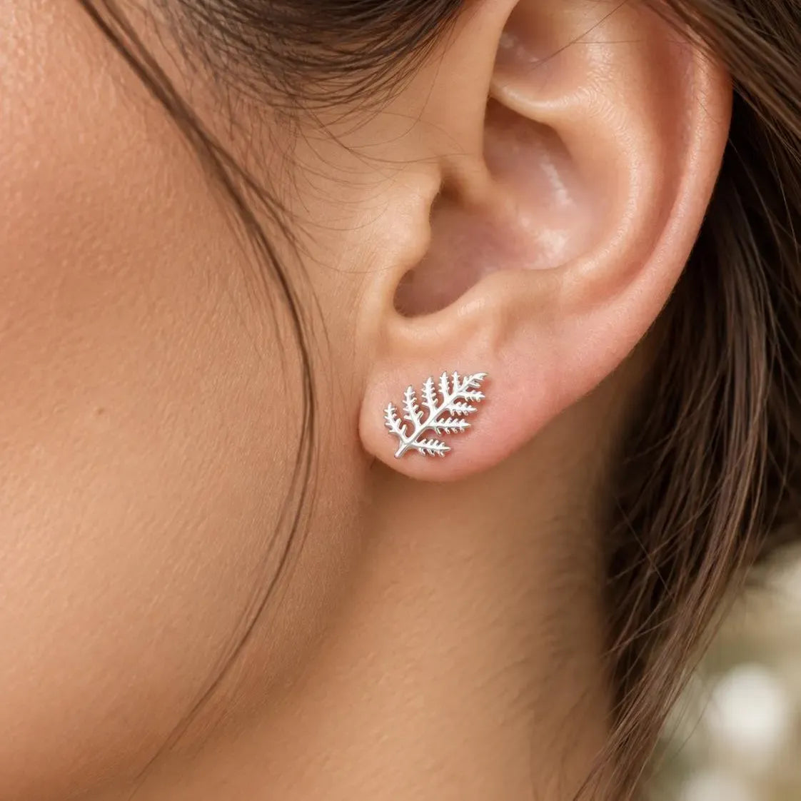 Everyday Earrings - Silver Fern Stud Earrings, Minimalist, Gifts for Wife, Women's Stud Earrings, Studs for Women, Nature Earrings, A385 Firefly District - {{mens earrings}}