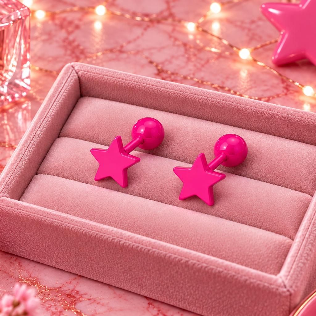 Hot Pink Star Stud Earrings, Stainless Steel Screw Back Earrings, Pink Star Earrings, Ball Back Studs, Cute Earrings Gift Firefly District - {{mens earrings}}