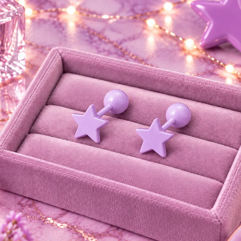 Lilac Star Stud Earrings, Stainless Steel Screw Back Earrings, Purple Star Earrings, Ball Back Studs, Cute Earrings Gift Firefly District - {{mens earrings}}