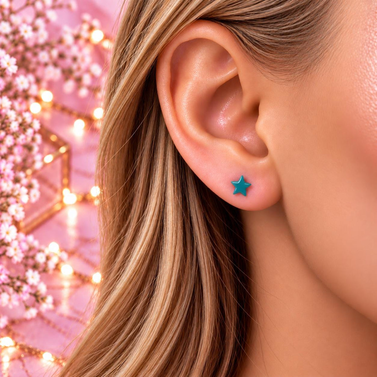 Teal Star Stud Earrings, Stainless Steel Screw Back Earrings, Turquoise Star Earrings, Ball Back Studs, Colourful Earrings Firefly District - {{mens earrings}}