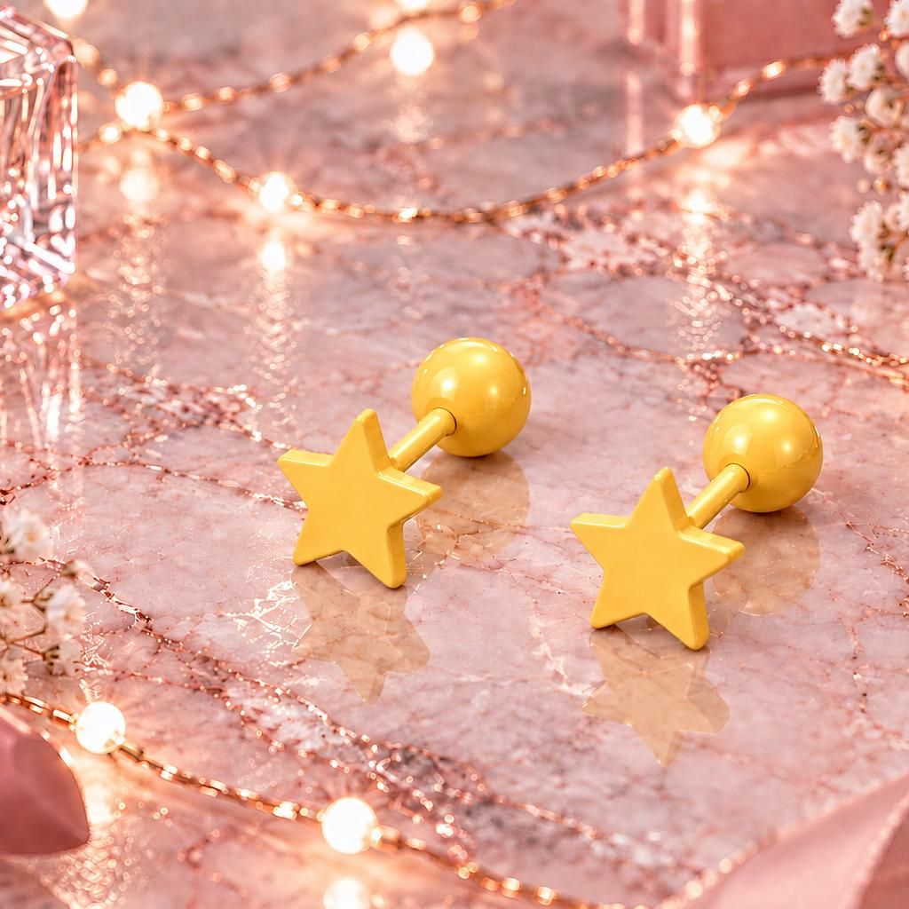 Yellow Star Stud Earrings, Stainless Steel Screw Back Earrings, Bright Yellow Star Earrings, Ball Back Studs, Colourful Earrings Firefly District - {{mens earrings}}