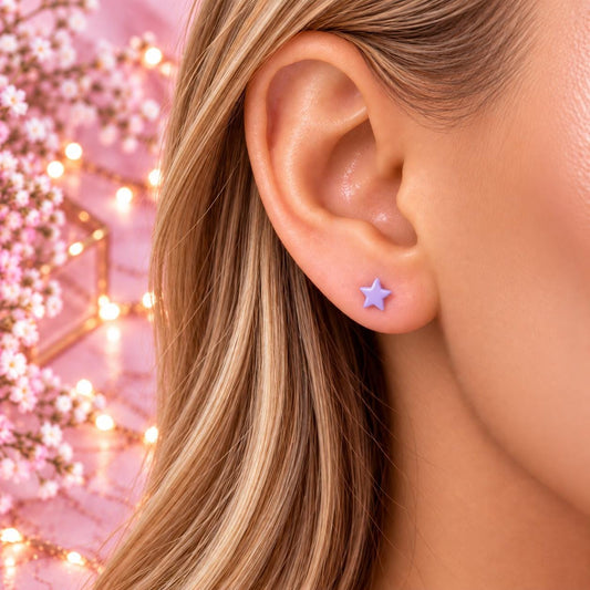 Lilac Star Stud Earrings, Stainless Steel Screw Back Earrings, Purple Star Earrings, Ball Back Studs, Cute Earrings Gift Firefly District - {{mens earrings}}