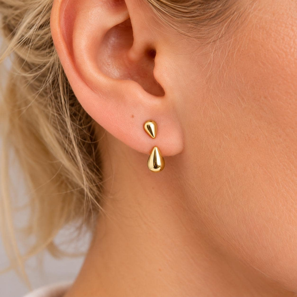Gold Teardrop Earrings, 2 in 1 Stud & Ear Jacket Earrings, Stainless Steel Drop Earrings, Minimalist Gold Earrings, Gift for Her Firefly District - {{mens earrings}}