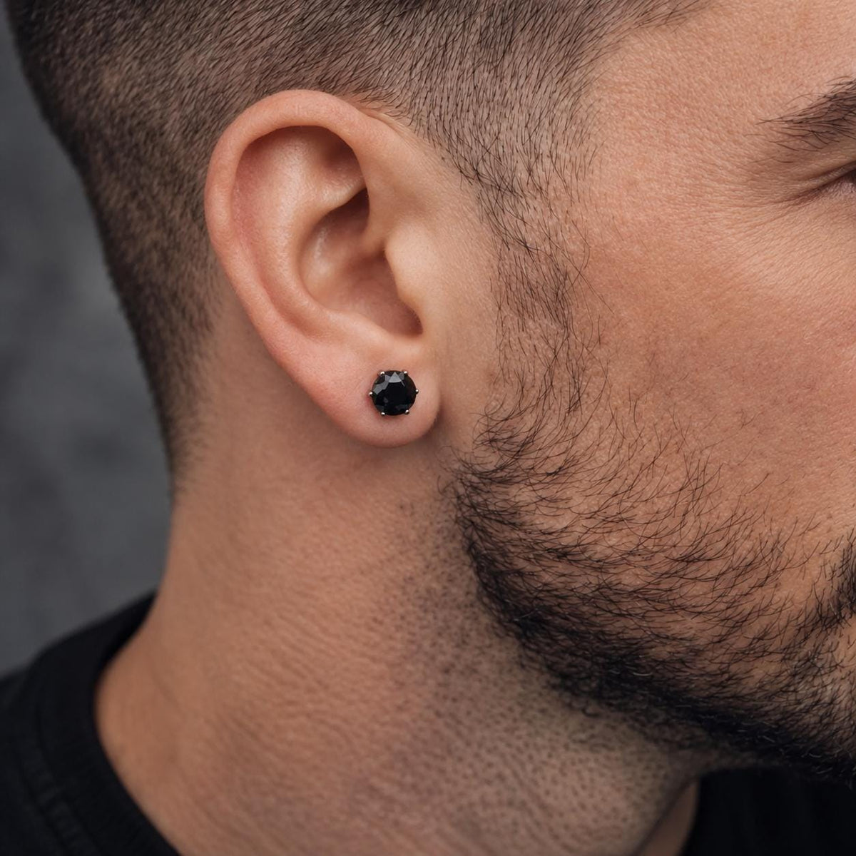 Black CZ Stud Earrings for Men, Stainless Steel Studs, Black Crystal Earrings, Minimalist Mens Earrings, Gothic Studs, Gift for Him,  A372 Firefly District - {{mens earrings}}