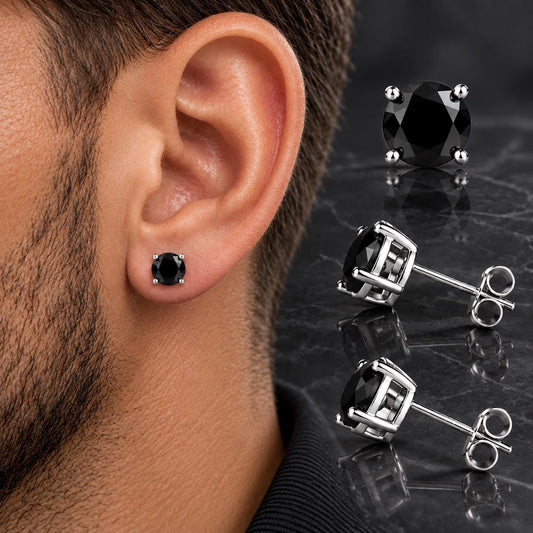 Black CZ Stud Earrings for Men, Stainless Steel Studs, Black Crystal Earrings, Minimalist Mens Earrings, Gothic Studs, Gift for Him,  A372 Firefly District - {{mens earrings}}
