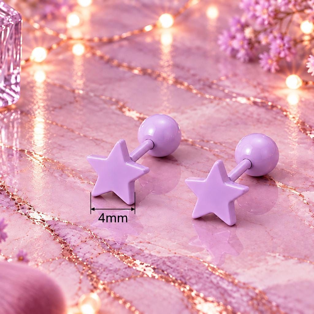 Lilac Star Stud Earrings, Stainless Steel Screw Back Earrings, Purple Star Earrings, Ball Back Studs, Cute Earrings Gift Firefly District - {{mens earrings}}