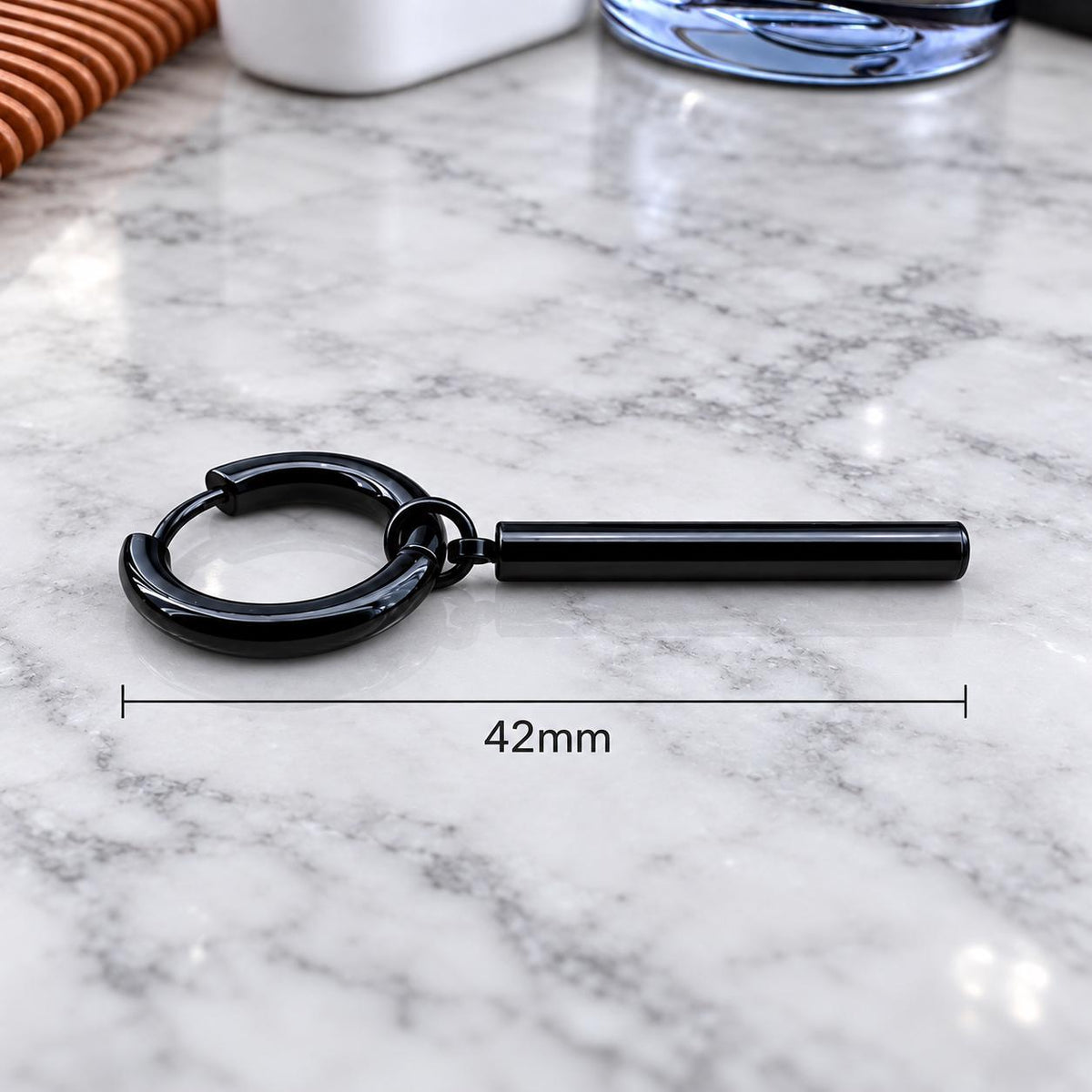 Black Vertical Bar Hoops, Black Long Bar Hoops, Huggie Hoop Earrings, Mans Earrings, Bar Dangle Hoops, Minimalist Hoops, segment hoop, A128 Firefly District - {{mens earrings}}