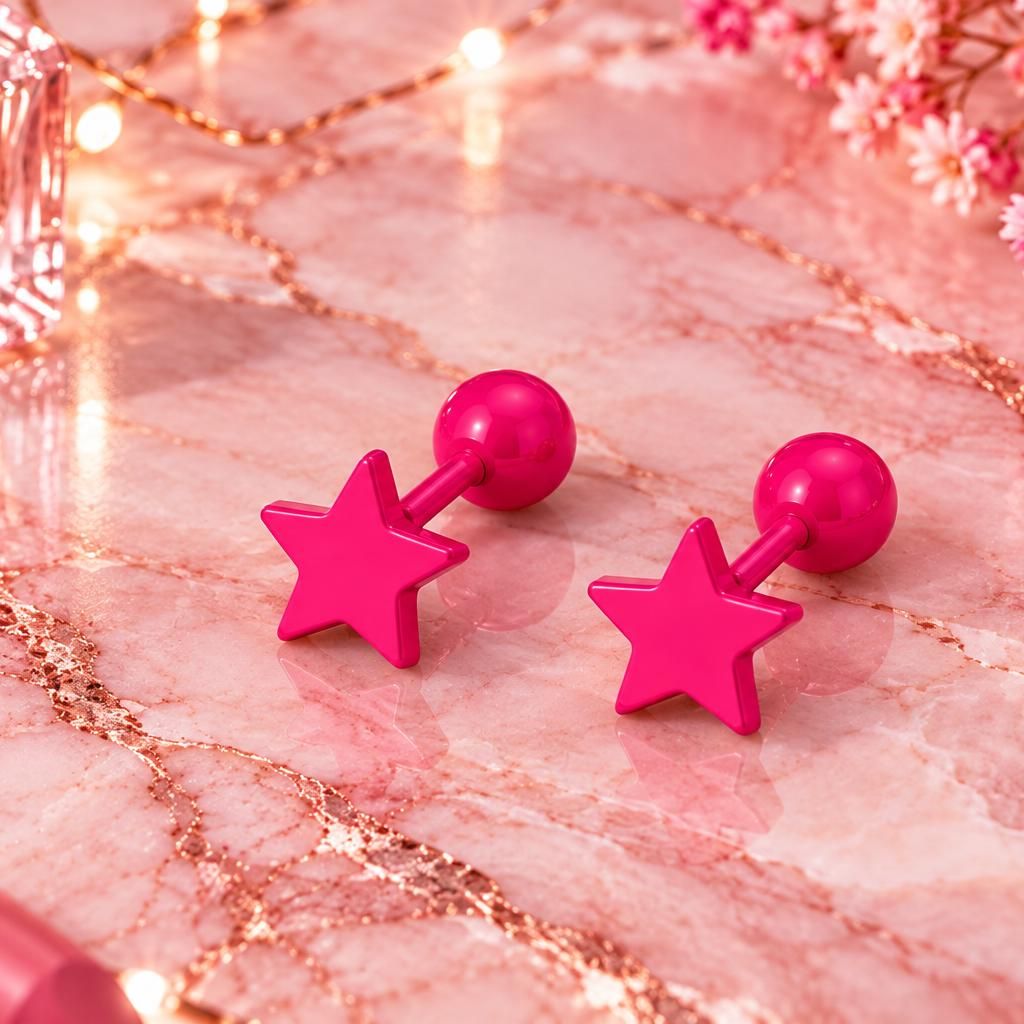 Hot Pink Star Stud Earrings, Stainless Steel Screw Back Earrings, Pink Star Earrings, Ball Back Studs, Cute Earrings Gift Firefly District - {{mens earrings}}