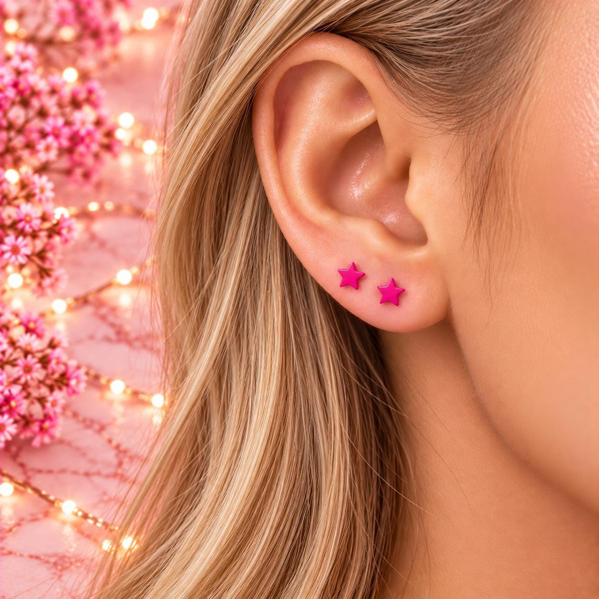 Hot Pink Star Stud Earrings, Stainless Steel Screw Back Earrings, Pink Star Earrings, Ball Back Studs, Cute Earrings Gift Firefly District - {{mens earrings}}