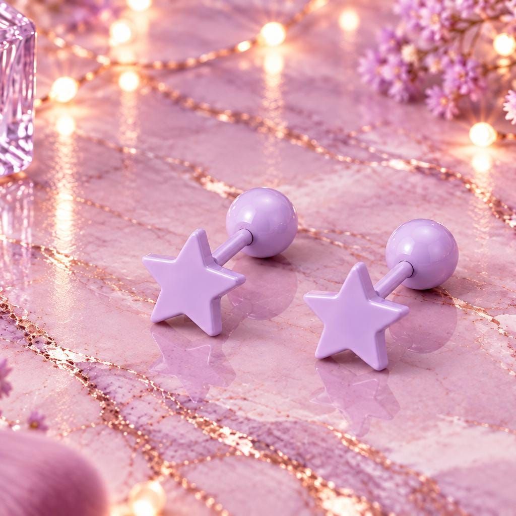 Lilac Star Stud Earrings, Stainless Steel Screw Back Earrings, Purple Star Earrings, Ball Back Studs, Cute Earrings Gift Firefly District - {{mens earrings}}