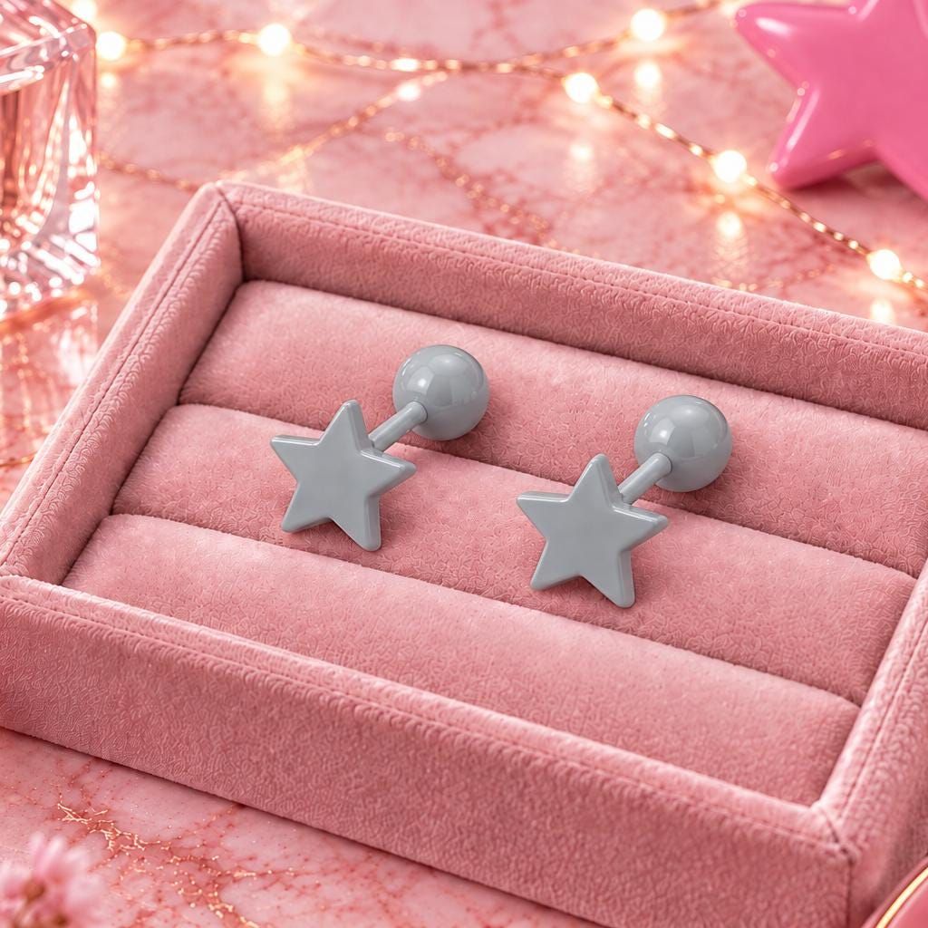 Grey Star Stud Earrings, Stainless Steel Screw Back Earrings, Gunmetal Star Earrings, Ball Back Studs, Unisex Earrings Firefly District - {{mens earrings}}