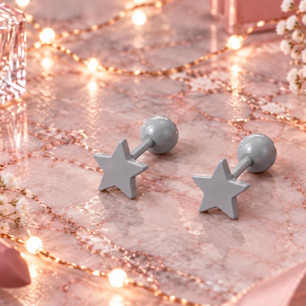 Grey Star Stud Earrings, Stainless Steel Screw Back Earrings, Gunmetal Star Earrings, Ball Back Studs, Unisex Earrings Firefly District - {{mens earrings}}