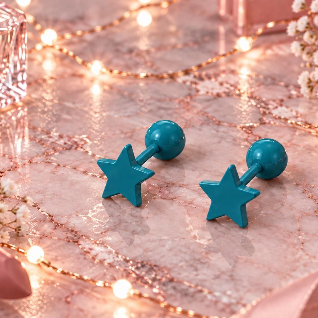 Teal Star Stud Earrings, Stainless Steel Screw Back Earrings, Turquoise Star Earrings, Ball Back Studs, Colourful Earrings Firefly District - {{mens earrings}}