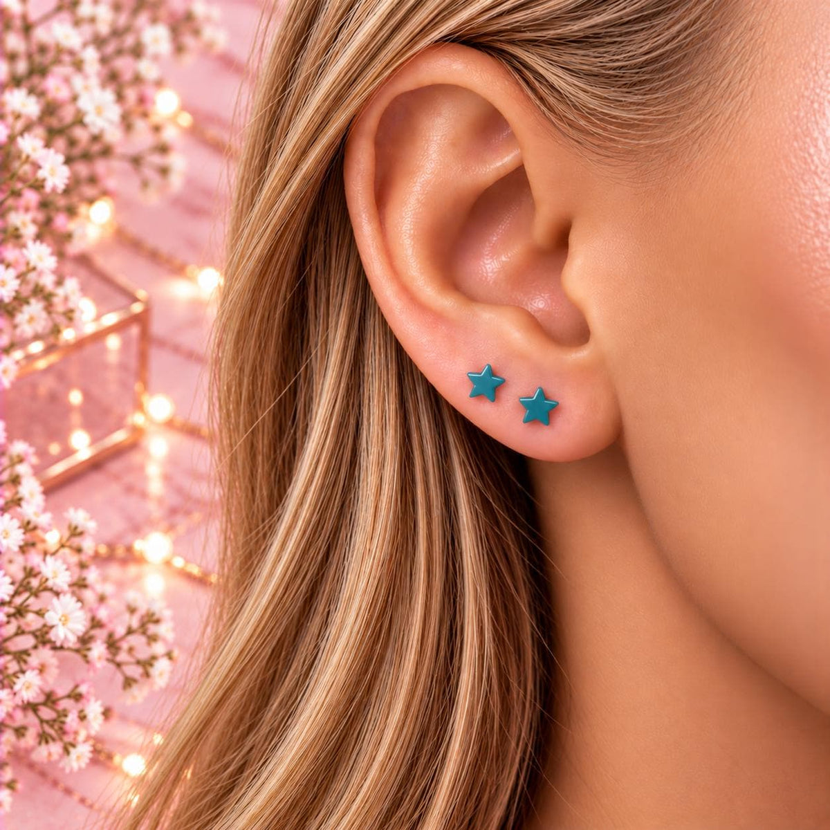 Teal Star Stud Earrings, Stainless Steel Screw Back Earrings, Turquoise Star Earrings, Ball Back Studs, Colourful Earrings Firefly District - {{mens earrings}}