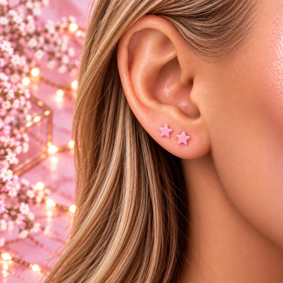 Powder Pink Star Stud Earrings, Stainless Steel Screw Back Earrings, Pastel Pink Star Earrings, Ball Back Studs, Cute Earrings Firefly District - {{mens earrings}}