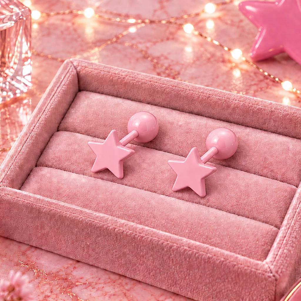 Powder Pink Star Stud Earrings, Stainless Steel Screw Back Earrings, Pastel Pink Star Earrings, Ball Back Studs, Cute Earrings Firefly District - {{mens earrings}}