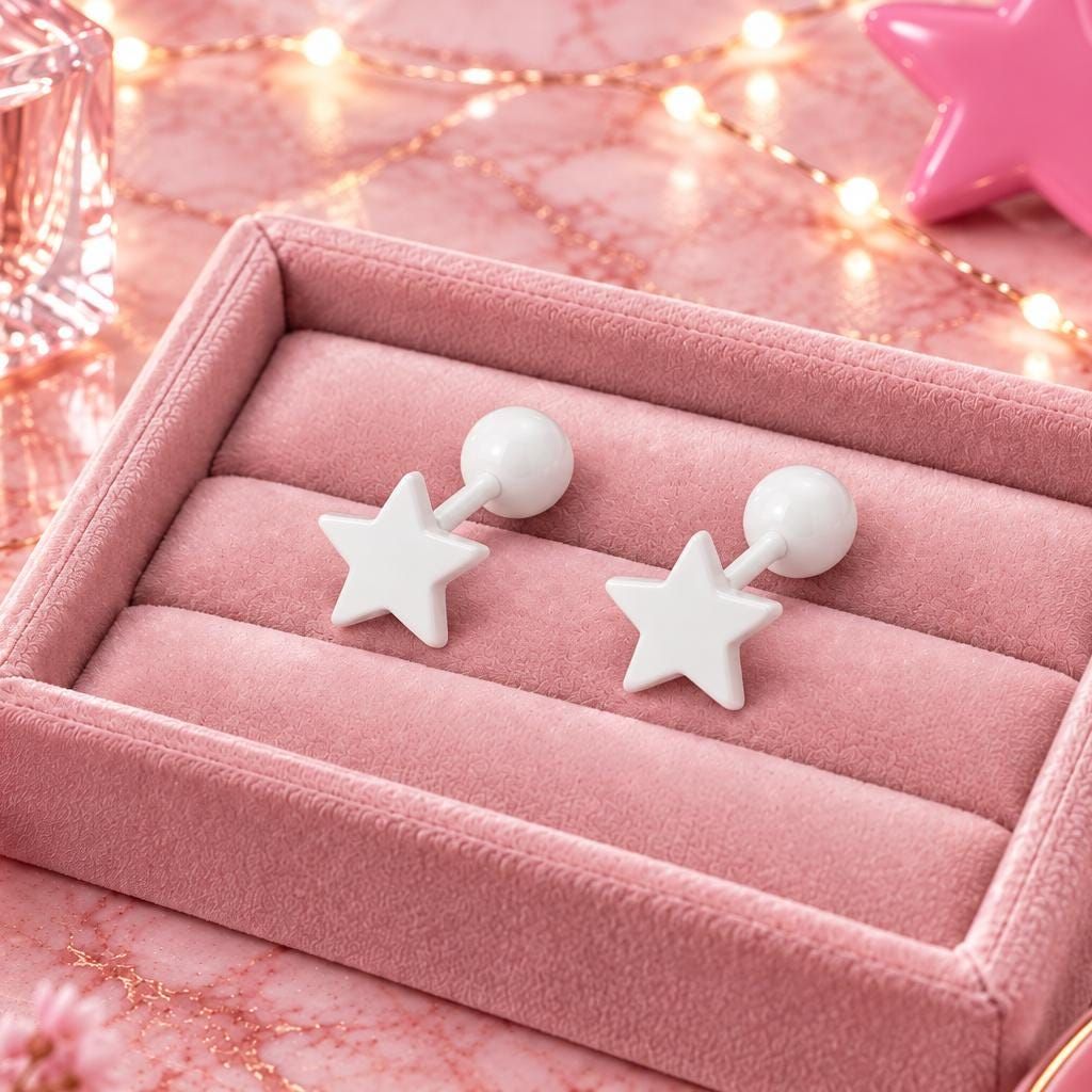 White Star Stud Earrings, Stainless Steel Screw Back Earrings, White Star Earrings, Ball Back Studs, Minimalist Unisex Earrings Firefly District - {{mens earrings}}