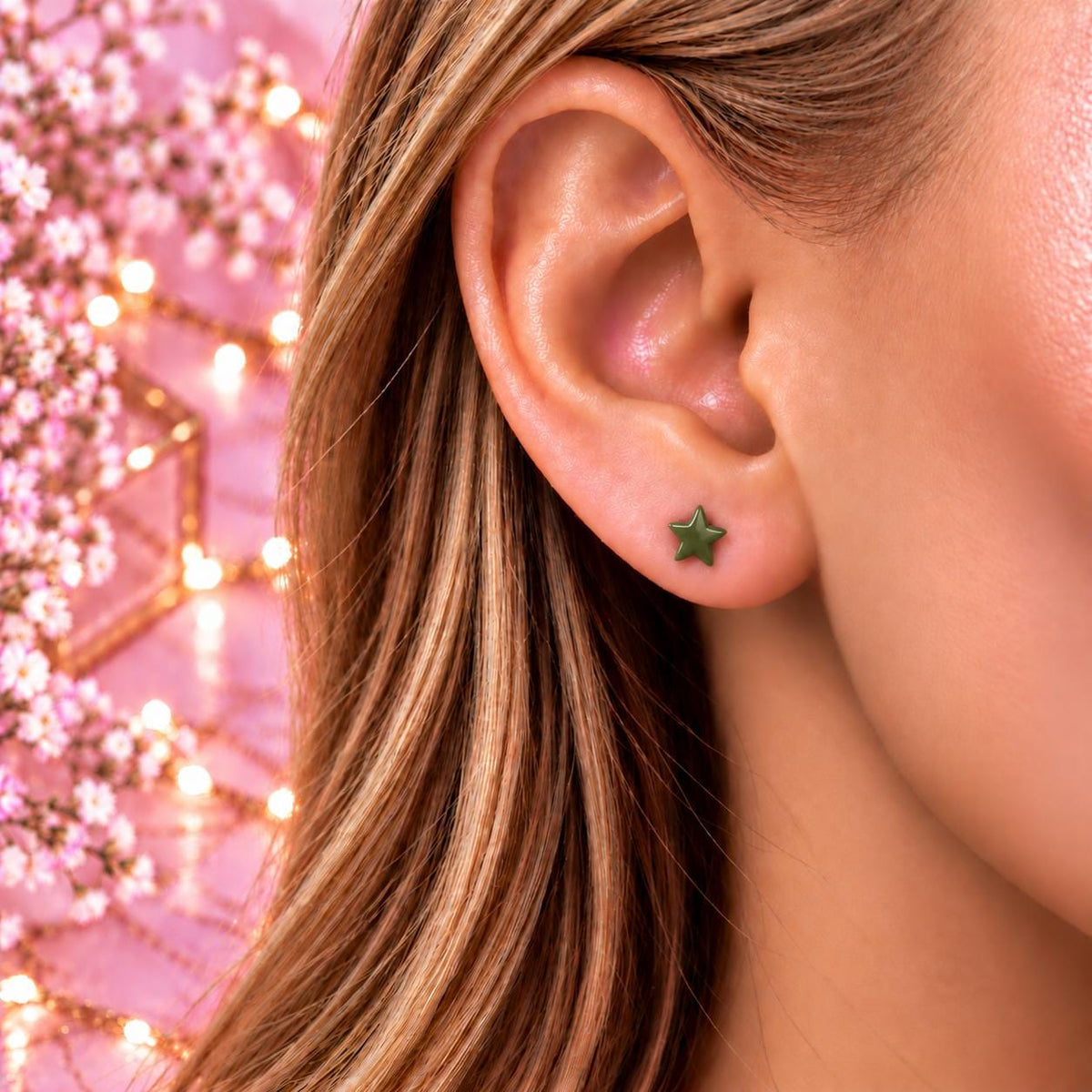 Camo Green Star Stud Earrings, Stainless Steel Screw Back Earrings, Olive Green Star Earrings, Ball Back Studs, Unisex Earrings Firefly District - {{mens earrings}}
