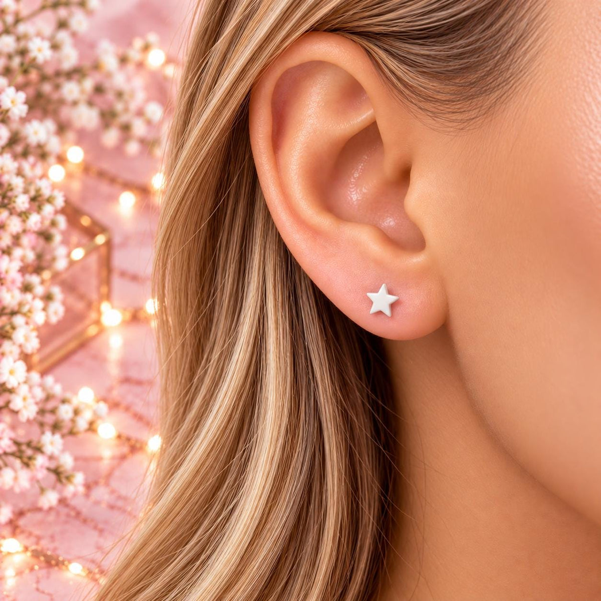 White Star Stud Earrings, Stainless Steel Screw Back Earrings, White Star Earrings, Ball Back Studs, Minimalist Unisex Earrings Firefly District - {{mens earrings}}