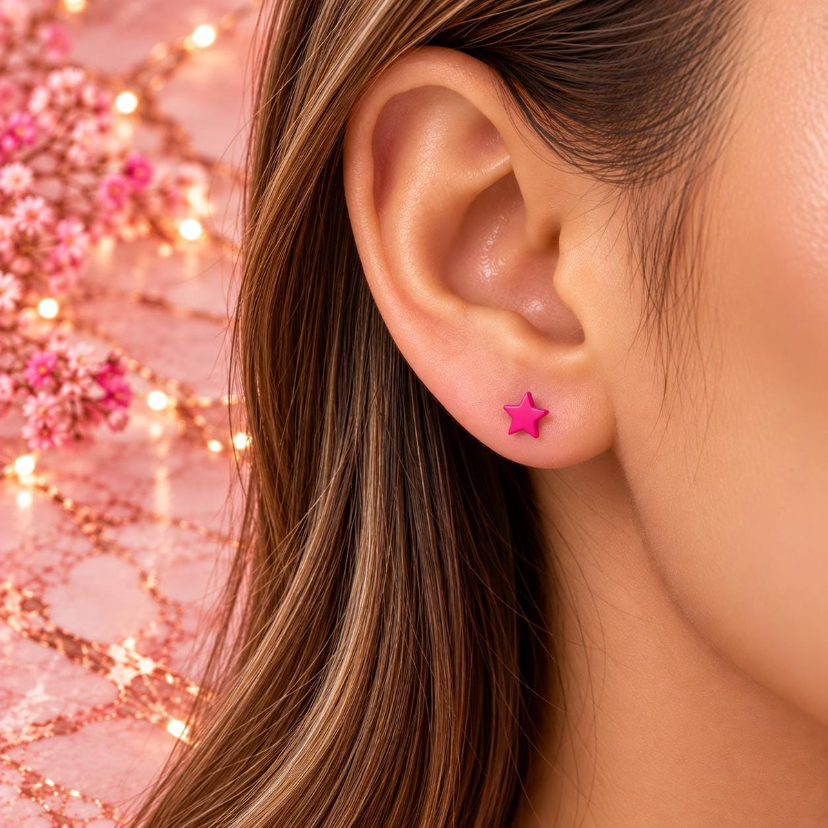 Hot Pink Star Stud Earrings, Stainless Steel Screw Back Earrings, Pink Star Earrings, Ball Back Studs, Cute Earrings Gift Firefly District - {{mens earrings}}