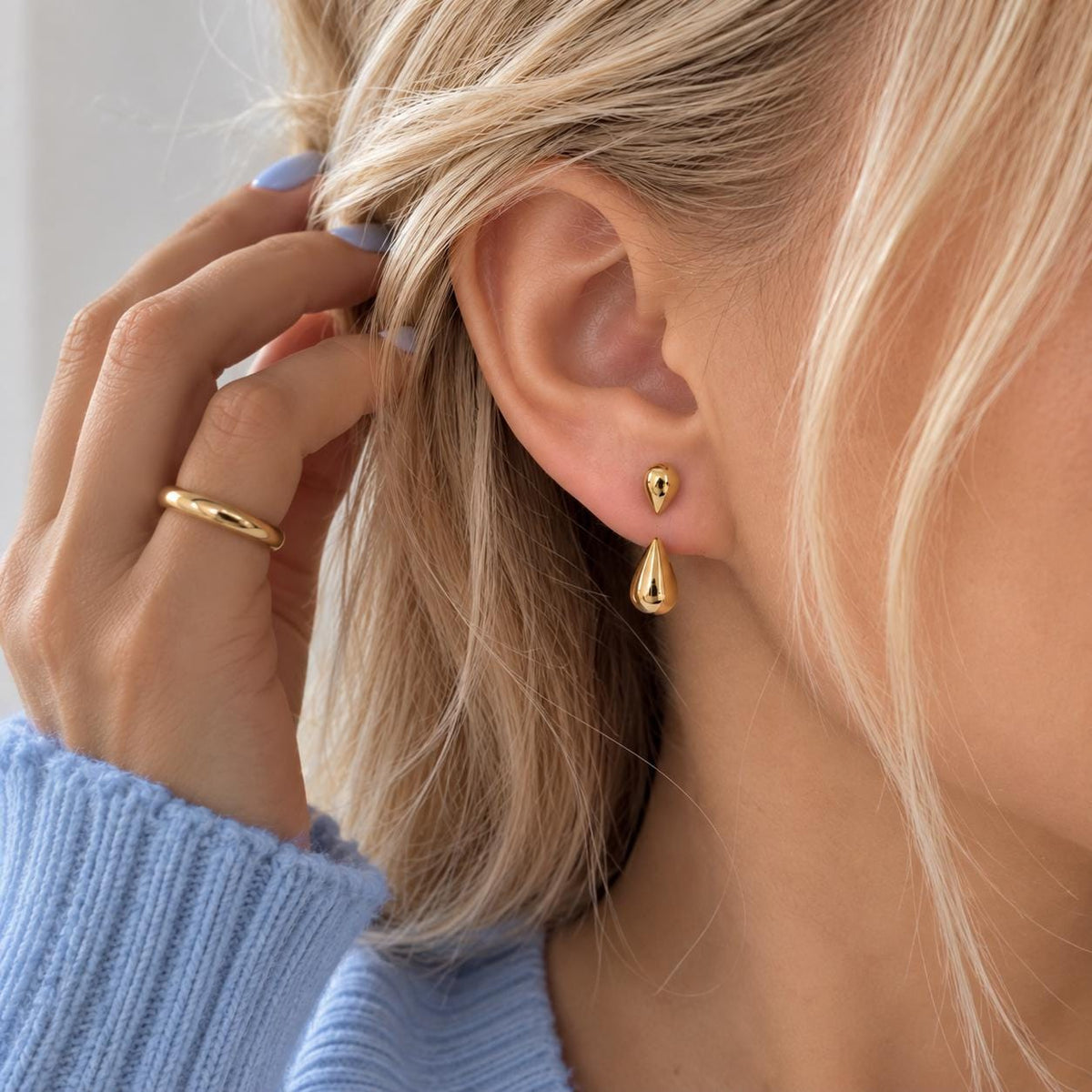 Gold Teardrop Earrings, 2 in 1 Stud & Ear Jacket Earrings, Stainless Steel Drop Earrings, Minimalist Gold Earrings, Gift for Her Firefly District - {{mens earrings}}
