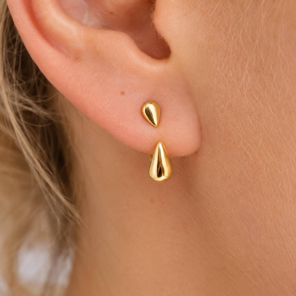 Gold Teardrop Earrings, 2 in 1 Stud & Ear Jacket Earrings, Stainless Steel Drop Earrings, Minimalist Gold Earrings, Gift for Her Firefly District - {{mens earrings}}