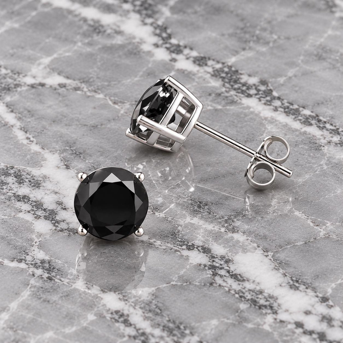 Black CZ Stud Earrings for Men, Stainless Steel Studs, Black Crystal Earrings, Minimalist Mens Earrings, Gothic Studs, Gift for Him,  A372 Firefly District - {{mens earrings}}