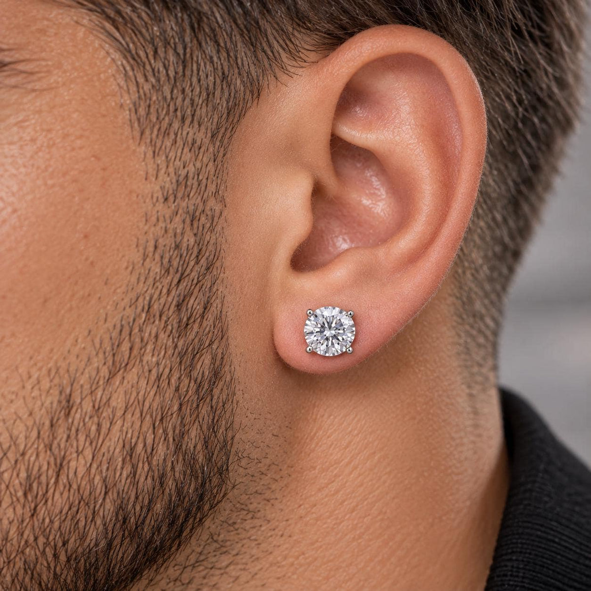 Mens CZ Stud Earrings, Silver Diamond Look Studs, Stainless Steel Earrings for Men, Clear Crystal Stud Earrings, Mens Jewellery Gift  A362 Firefly District - {{mens earrings}}