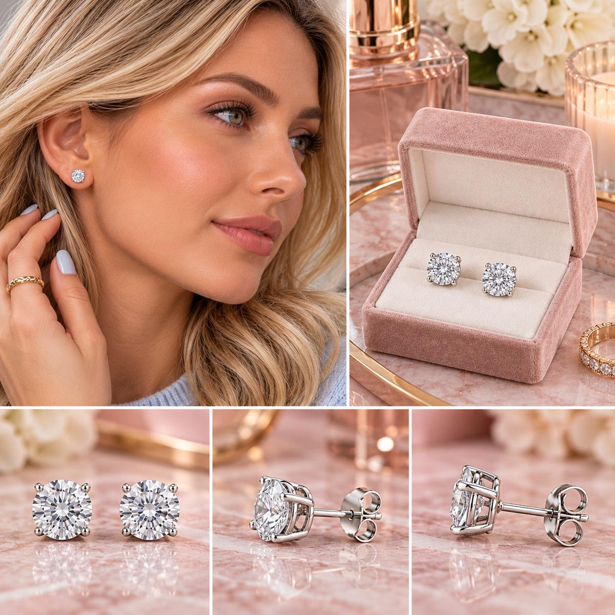 CZ Stud Earrings, Clear Crystal Studs, Stainless Steel Earrings, Diamond Look Stud Earrings, Minimalist Earrings, Gift for Her  A362 Firefly District - {{mens earrings}}