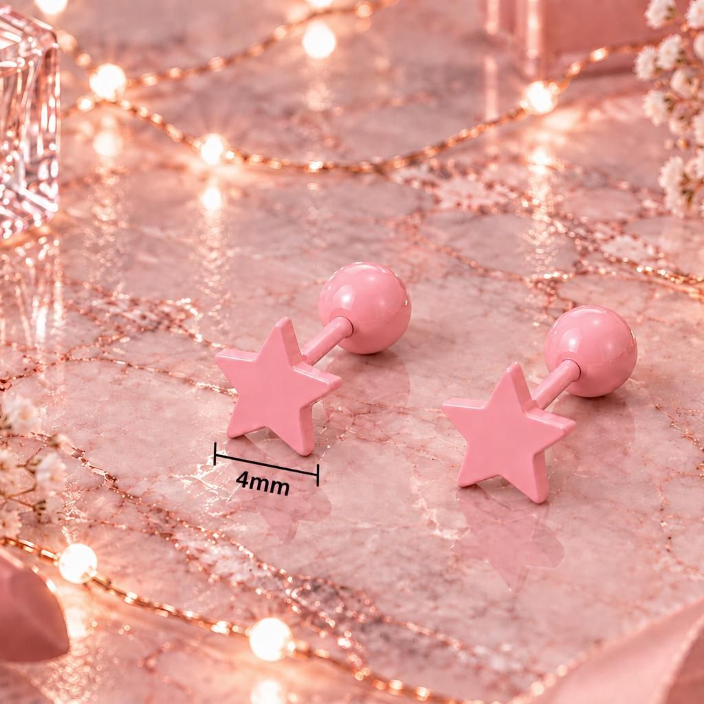 Powder Pink Star Stud Earrings, Stainless Steel Screw Back Earrings, Pastel Pink Star Earrings, Ball Back Studs, Cute Earrings Firefly District - {{mens earrings}}