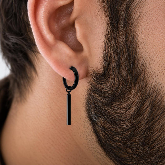 Black Vertical Bar Hoops, Black Long Bar Hoops, Huggie Hoop Earrings, Mans Earrings, Bar Dangle Hoops, Minimalist Hoops, segment hoop, A128 Firefly District - {{mens earrings}}