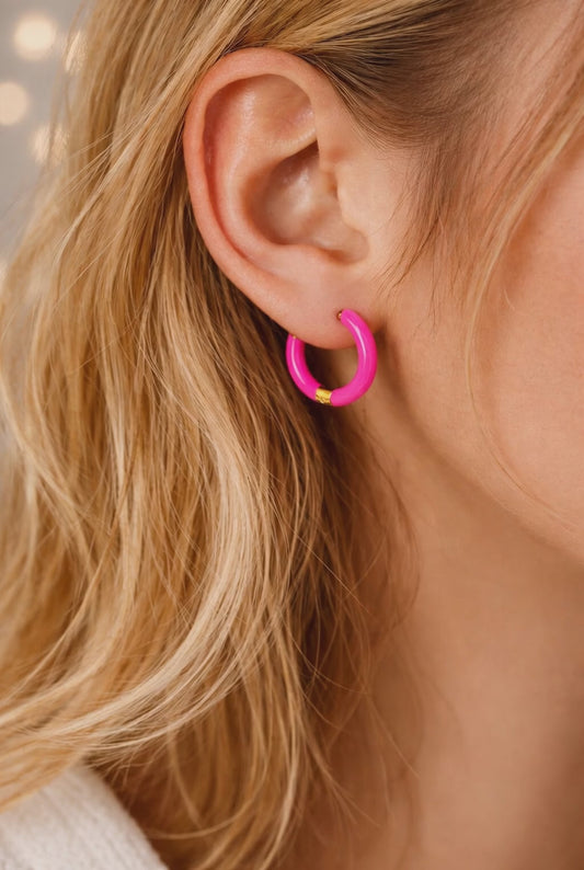 Pink Huggie Hoop Earring, Helix Hoop, Pink Hoop Earrings, Dainty Hoop Earrings, Hot Pink Earrings, Minimalist, A149