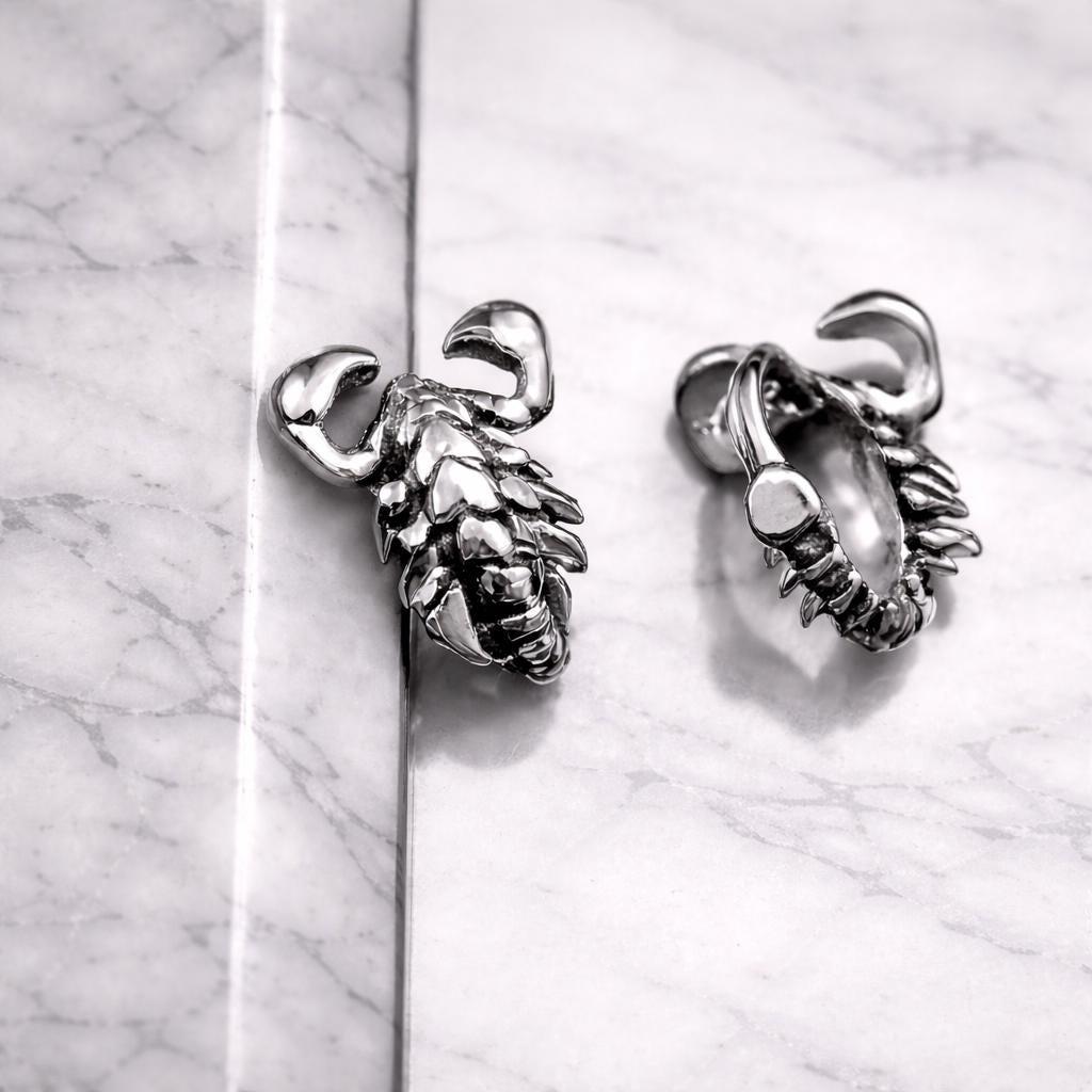 Mens Earrings - Silver Stud Earrings, Men, Minimalist Earring, Scorpion Studs, Mens Stud Earrings, Studs for Men, wrap around earrings, A484 The Funky Bird - {{mens earrings}}