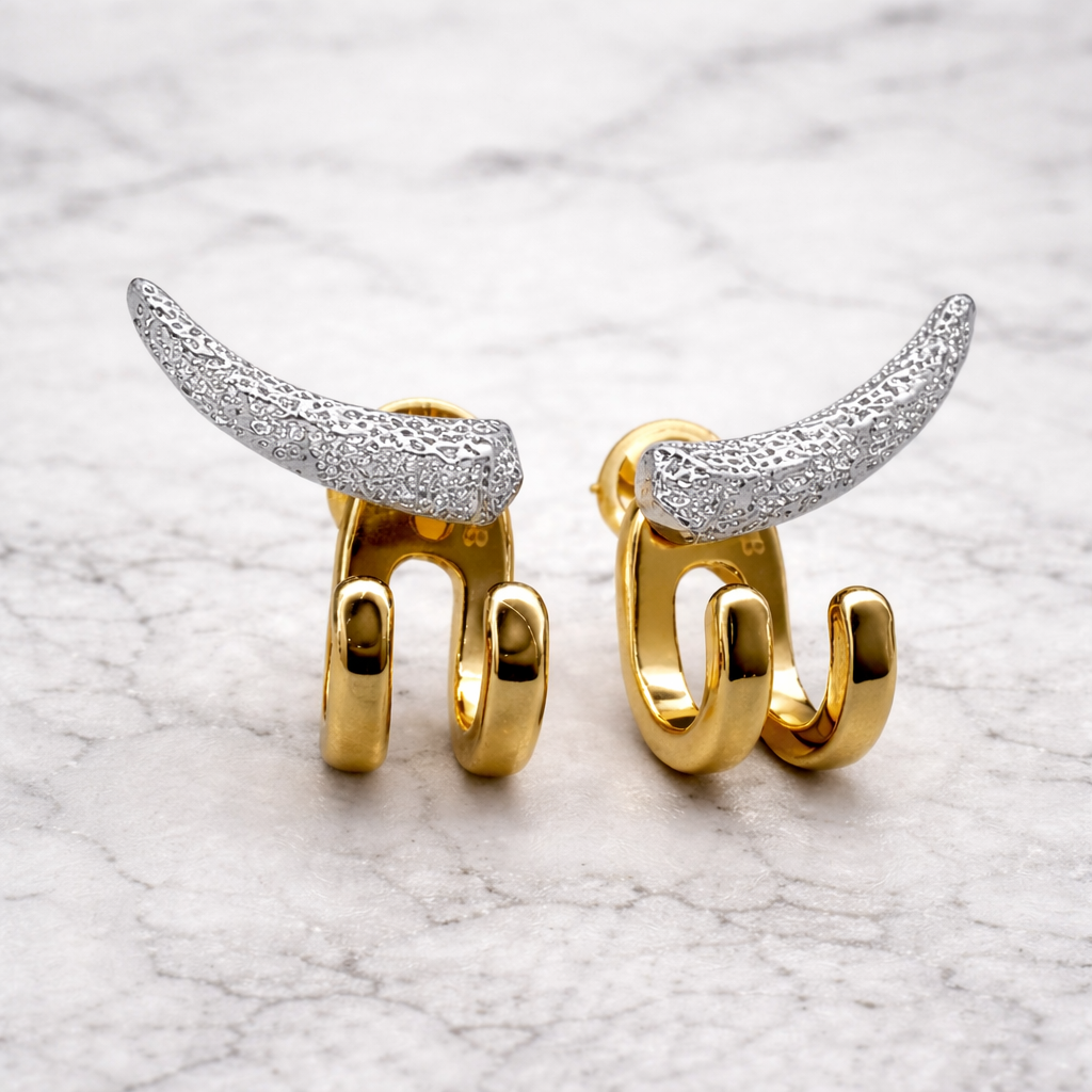 Manly Earrings - Silver and Gold Stud Earrings, Men, Edgy Male Earring, Silver Mens Earrings, Studs for Men, sword studs, A001 (Copy) The Funky Bird - {{mens earrings}}