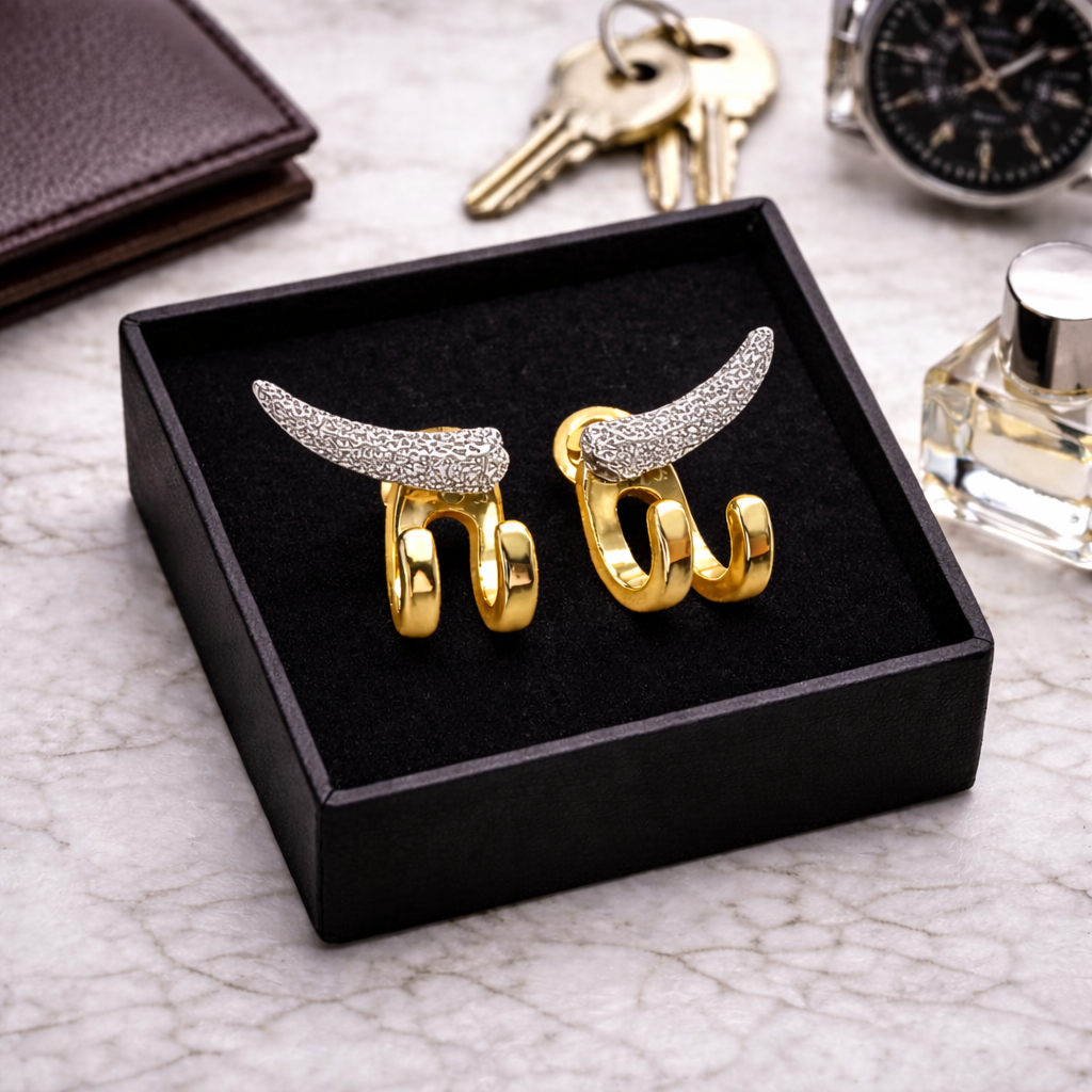 Manly Earrings - Silver and Gold Stud Earrings, Men, Edgy Male Earring, Silver Mens Earrings, Studs for Men, sword studs, A001 (Copy) The Funky Bird - {{mens earrings}}
