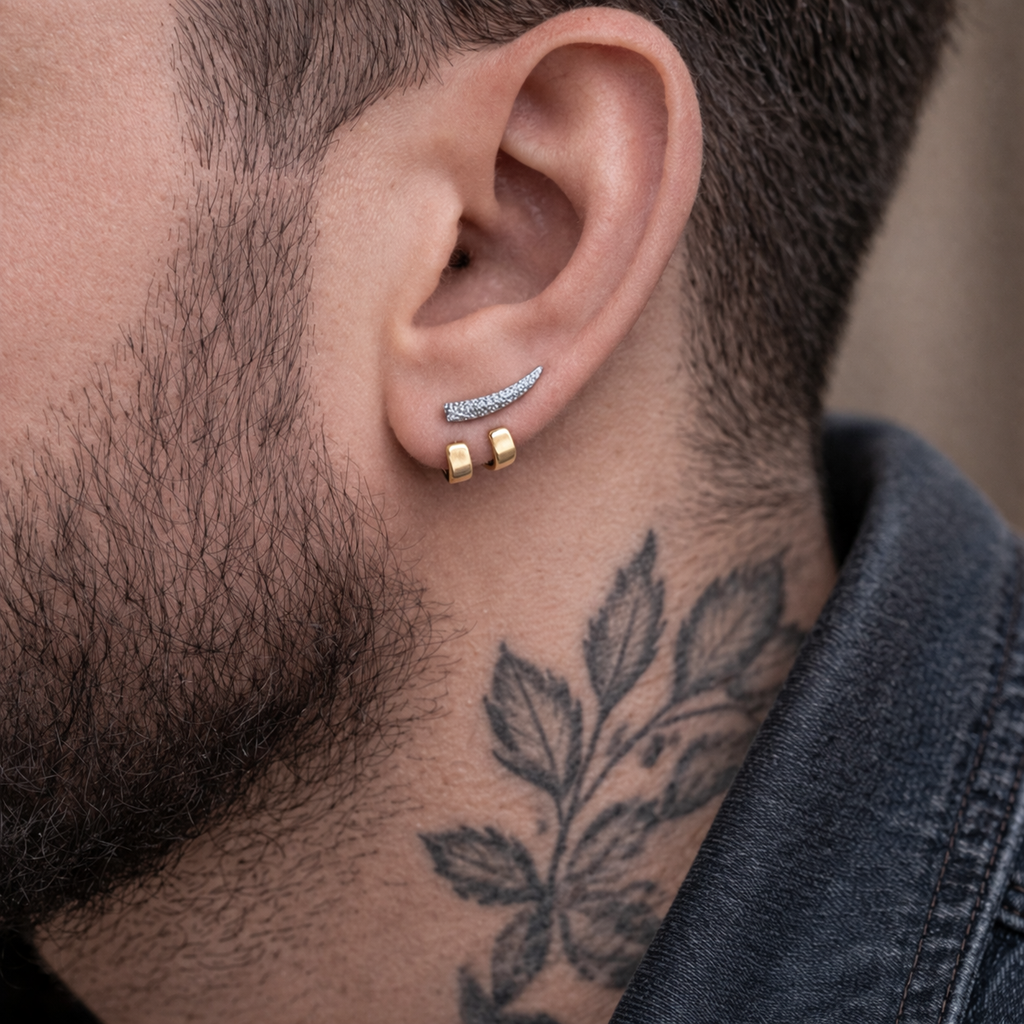 Manly Earrings - Silver and Gold Stud Earrings, Men, Edgy Male Earring, Silver Mens Earrings, Studs for Men, sword studs, A001 (Copy) The Funky Bird - {{mens earrings}}
