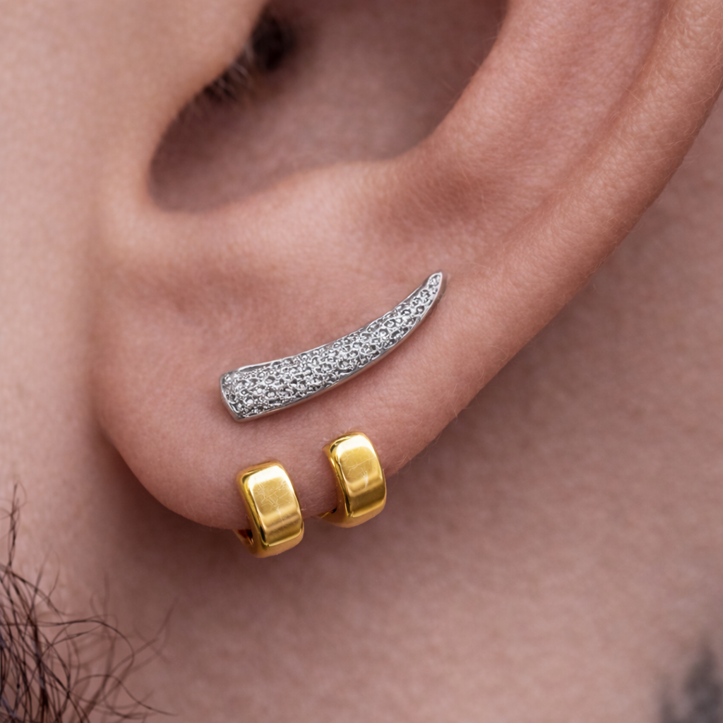 Manly Earrings - Silver and Gold Stud Earrings, Men, Edgy Male Earring, Silver Mens Earrings, Studs for Men, sword studs, A001 (Copy) The Funky Bird - {{mens earrings}}