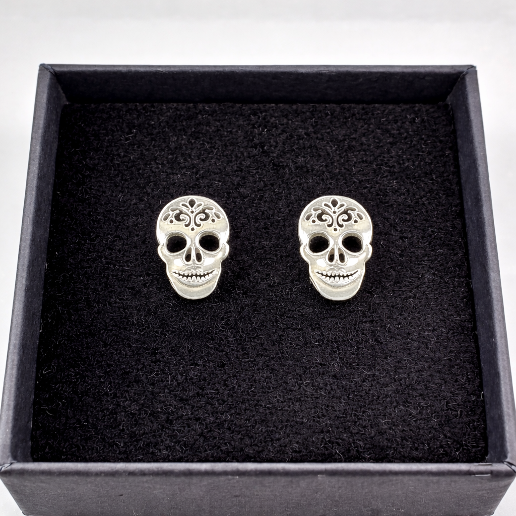 Skull Stud Earrings - Silver Stud Earrings, Minimalist Male Earring, Stud Earrings, Studs for Men or Women, A081 The Funky Bird - {{mens earrings}}